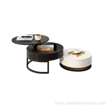 Modern Luxury Round Adjustable Storage Lift Coffee Table